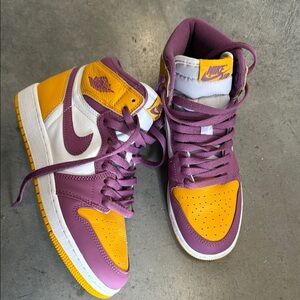 Purple and Yellow High-Top Jordans